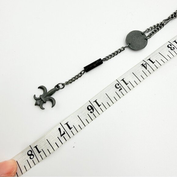 Vintage Fleur-de-Lis Y Necklace Gunmetal Chain Pendant Necklace - Picture 8 of 8